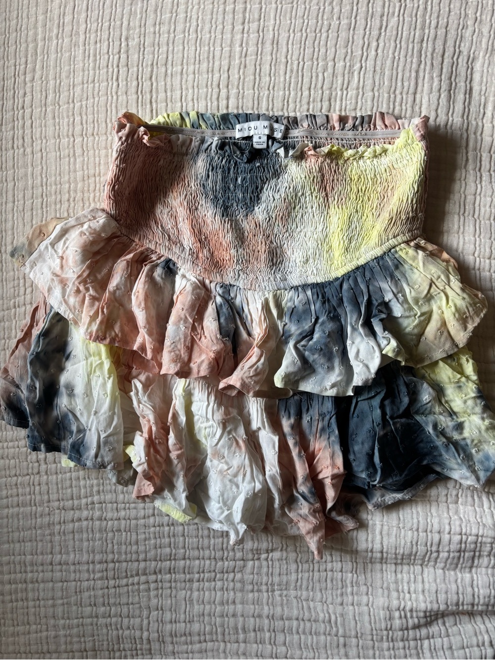 MIOU Muse Multicolor Ruffle Tiered Mini Skirt